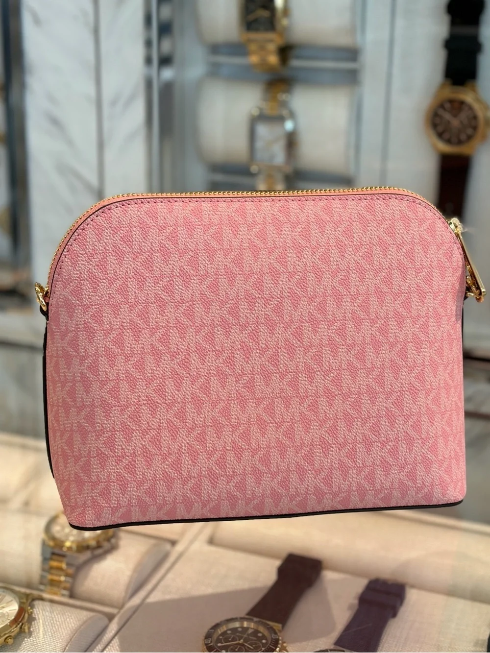 Michael Kors Pink and Beige Colorblock Signature Crossbody